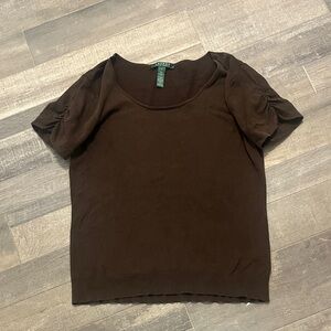 Lauren Ralph Lauren Chocolate Brown Short Sleeve Scoop Neck Top